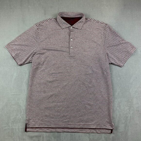 Johnnie-O Mens Shirt Large Maroon Red Striped Performance Polo UPF 50 Clipper - Picture 1 of 10